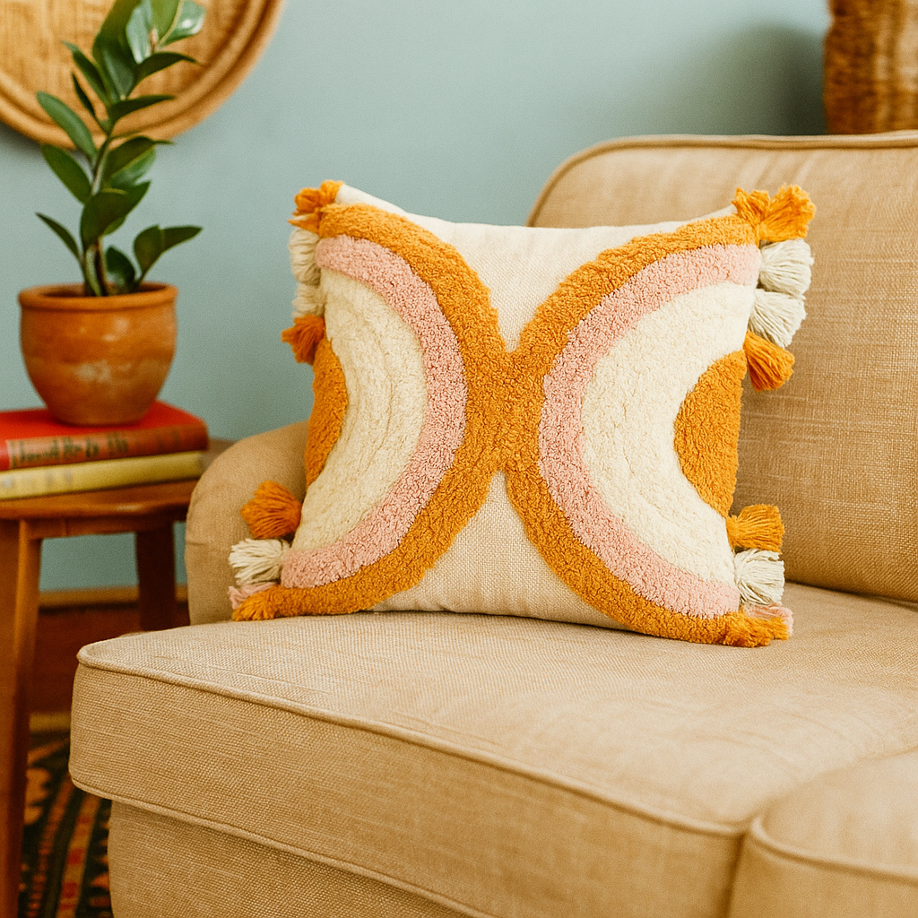 Rainbow Tufted Tasseled Cotton Cushion Cover – Handcrafted Gleemium Online Shop