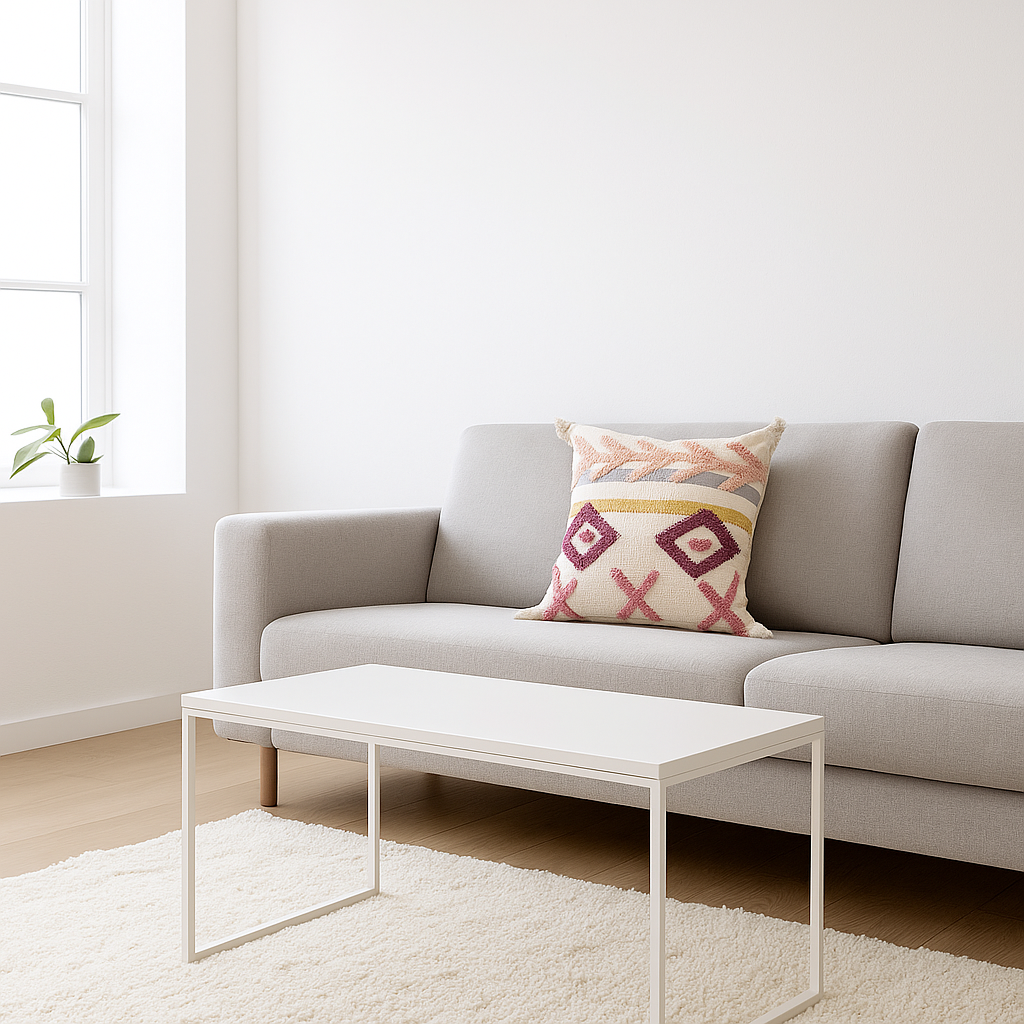 Geometric tufted cushion side view