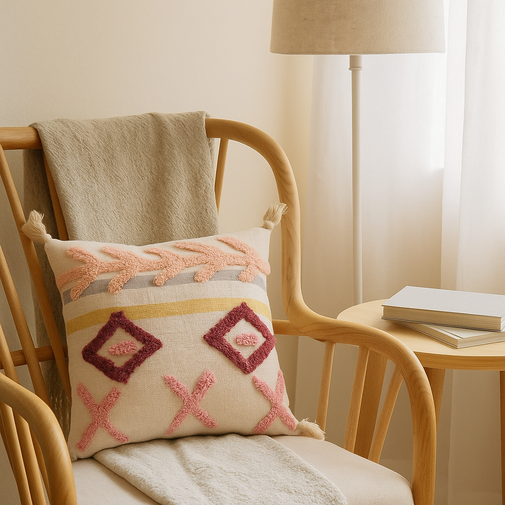Geometric tufted cushion back view