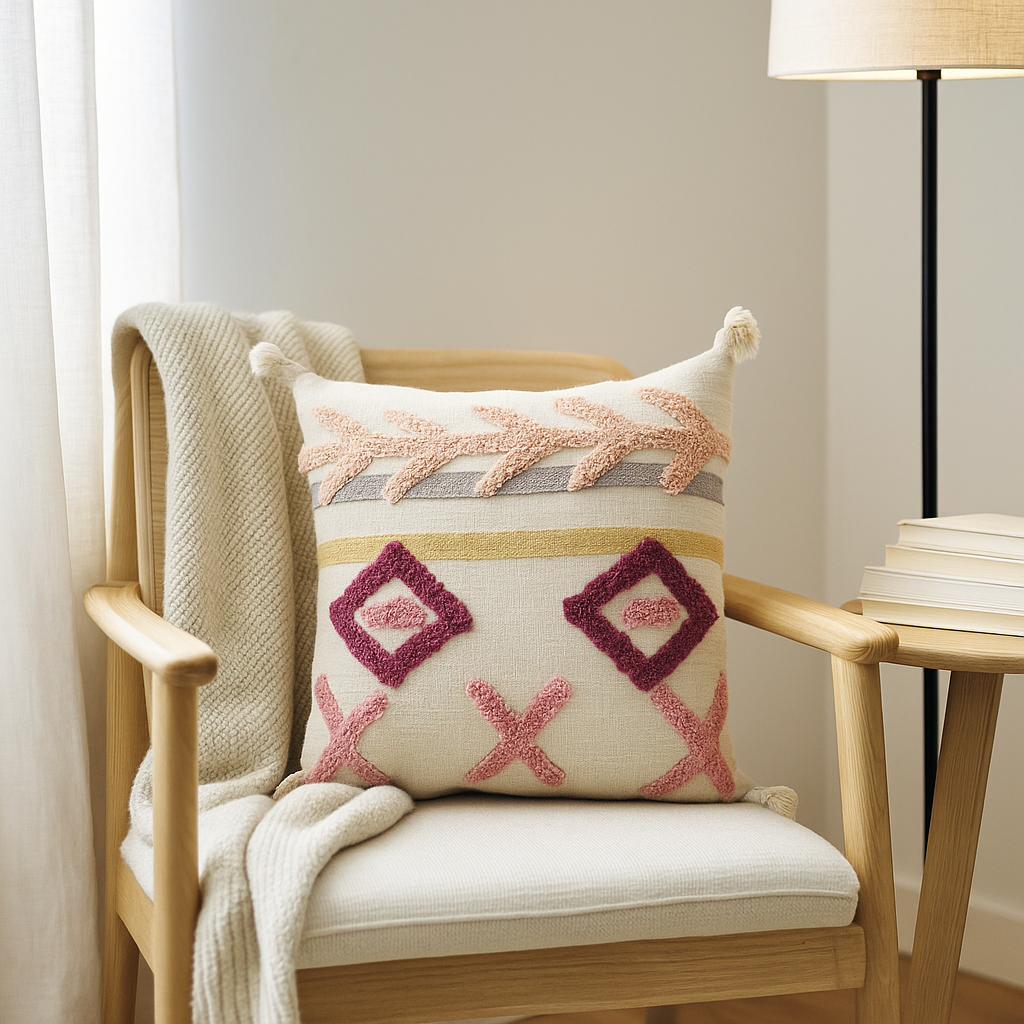 Geometric tufted cushion in living room