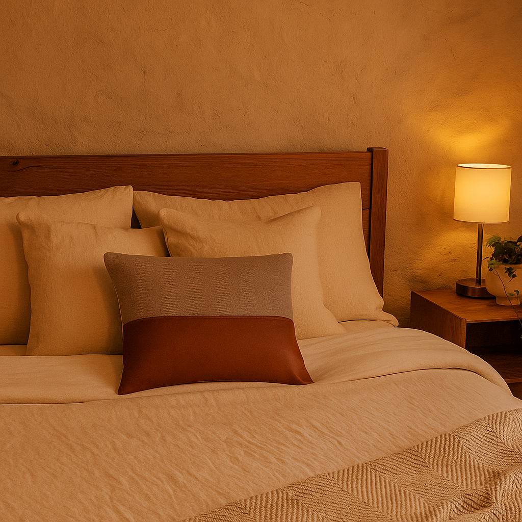 Leather cushion cover at an angle