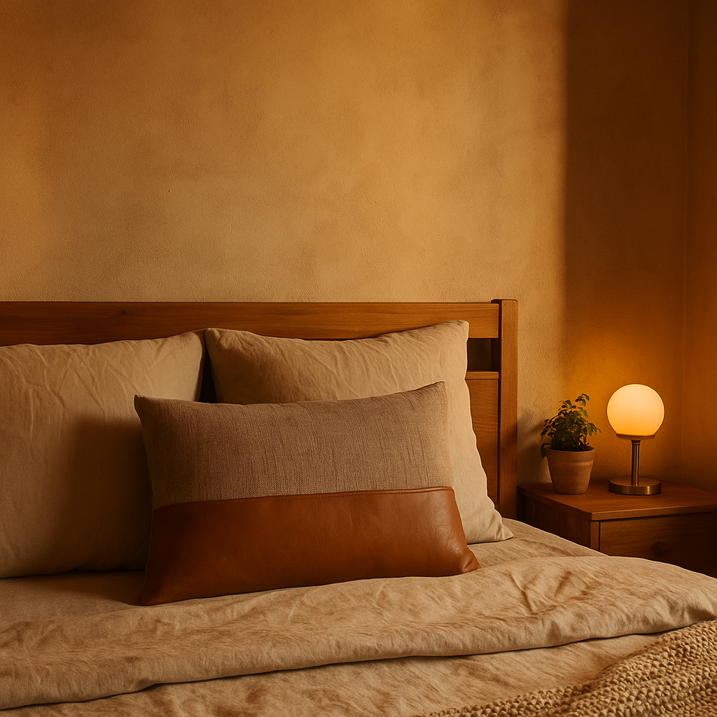Leather cushion cover cotton side detail