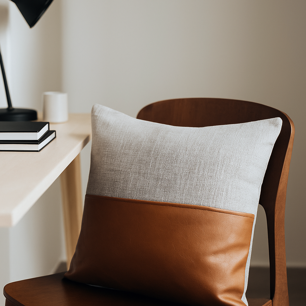 Leather cushion cover concealed zip detail