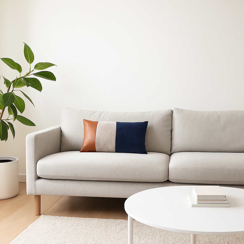 Leather velvet cushion cover at an angle