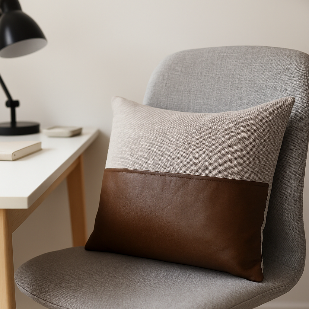 Leather lumbar cushion cover hand-stitched by Gleemium
