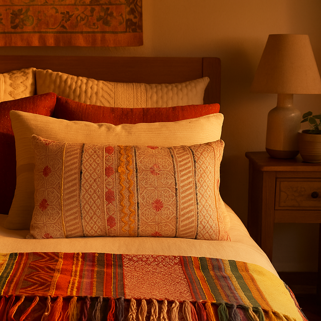 Maximal lumbar cushion cover styled on a sofa