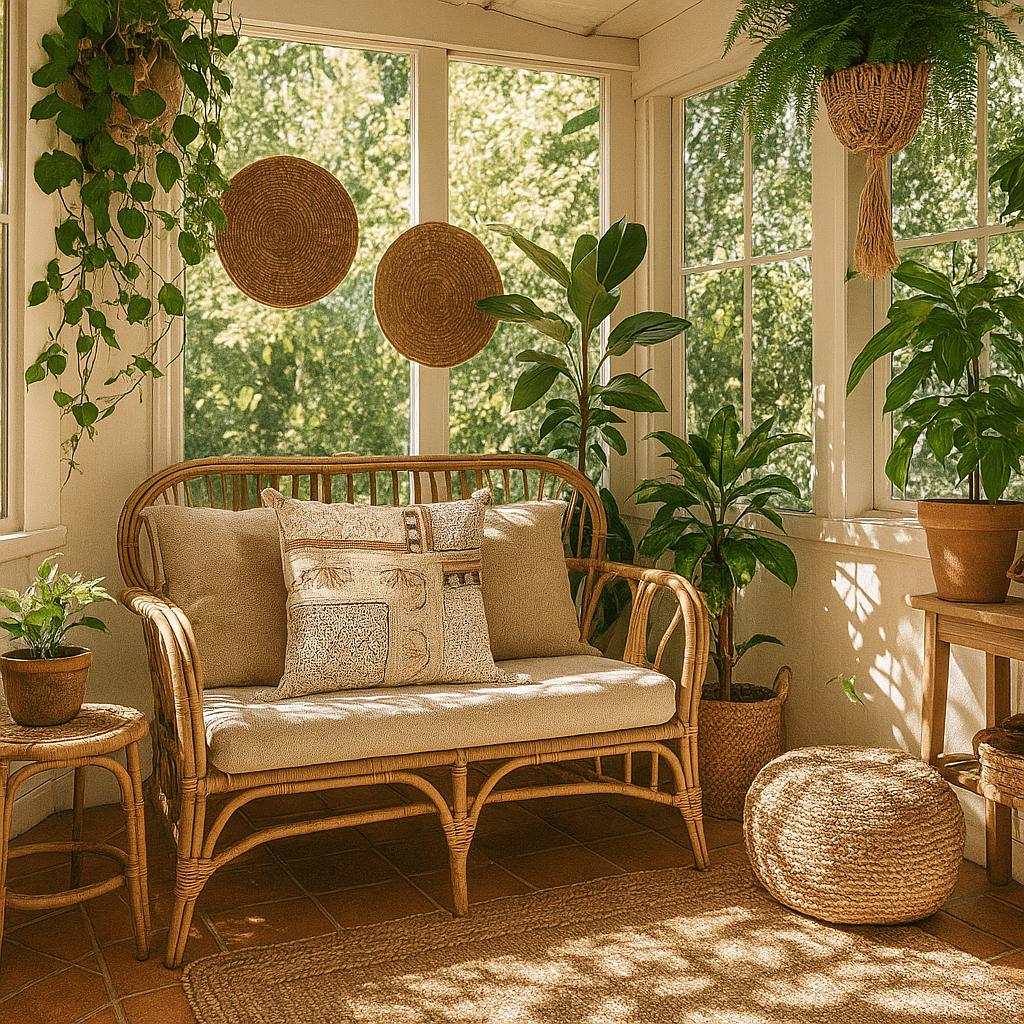 Geometric floral cushion cover in a modern boho room