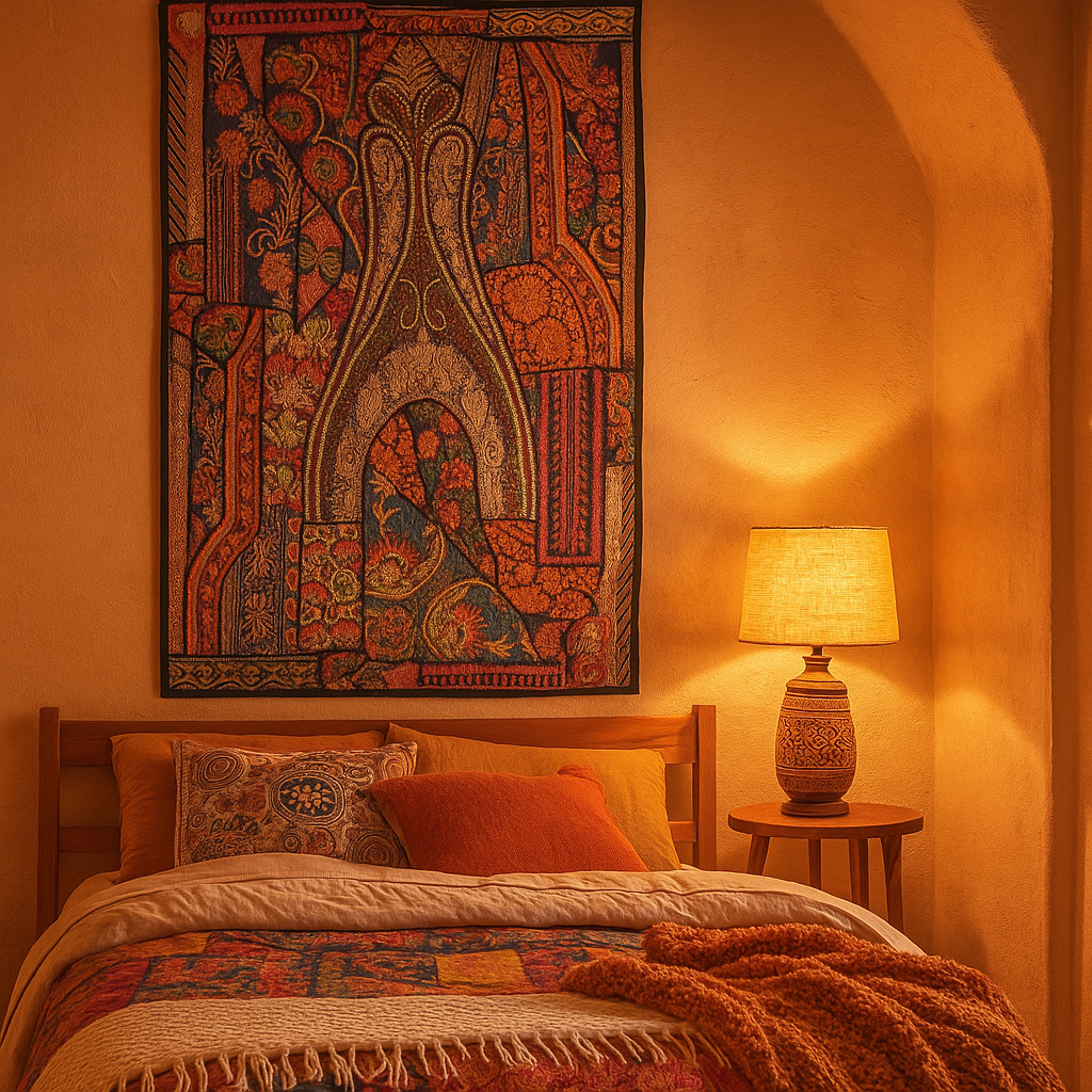 Boho Abstract Patchwork Wall Hanging – Upcycled Fabric Art - Gleemium Online Shop