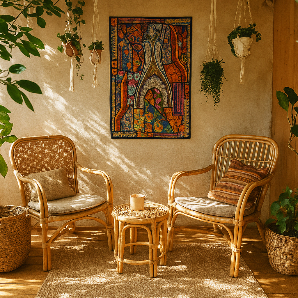 Boho Abstract Patchwork Wall Hanging – Upcycled Fabric Art - Gleemium Online Shop