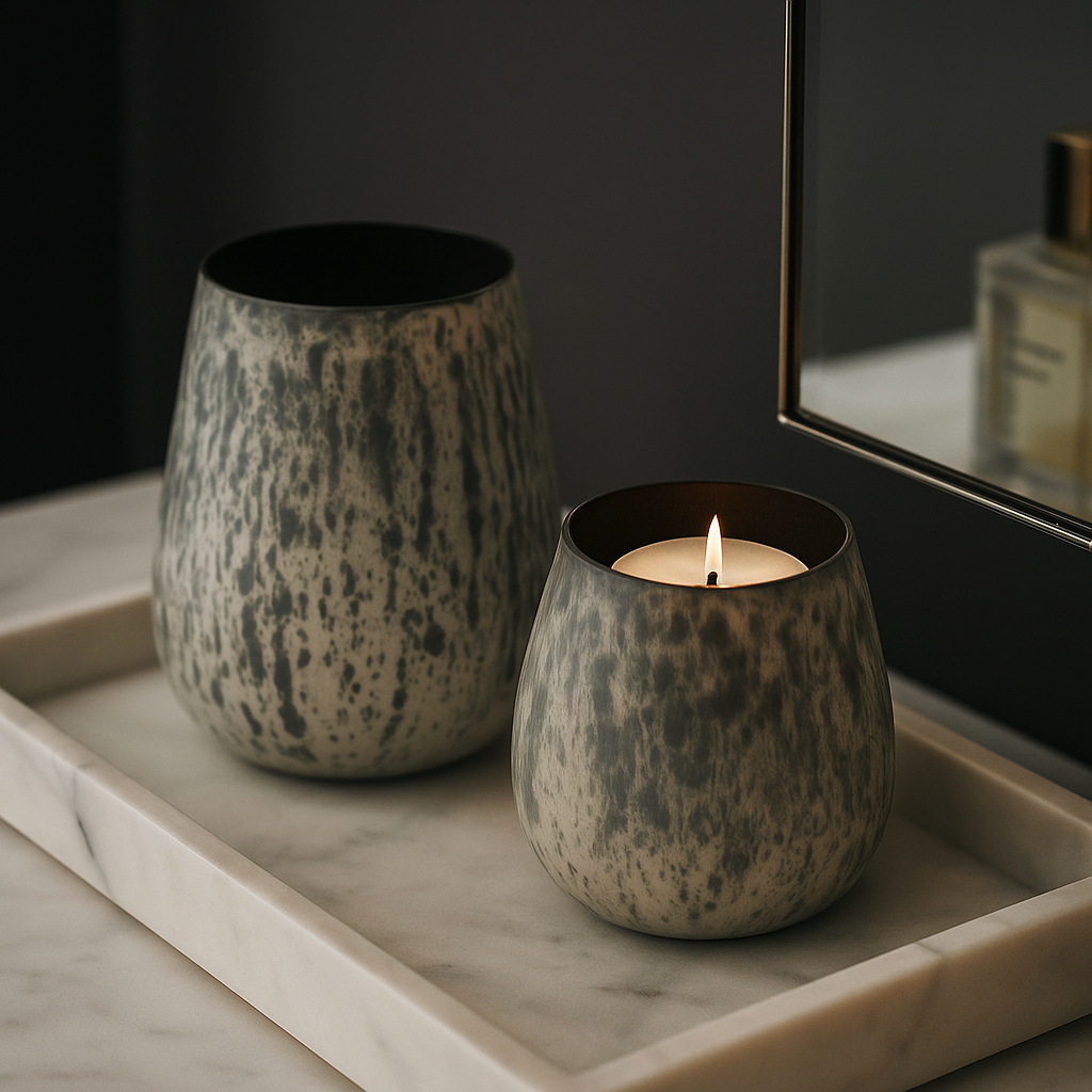 Monochrome Black & White Textured Glass Votives – Set of 2