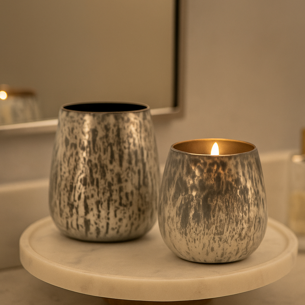 Monochrome Black & White Textured Glass Votives – Set of 2