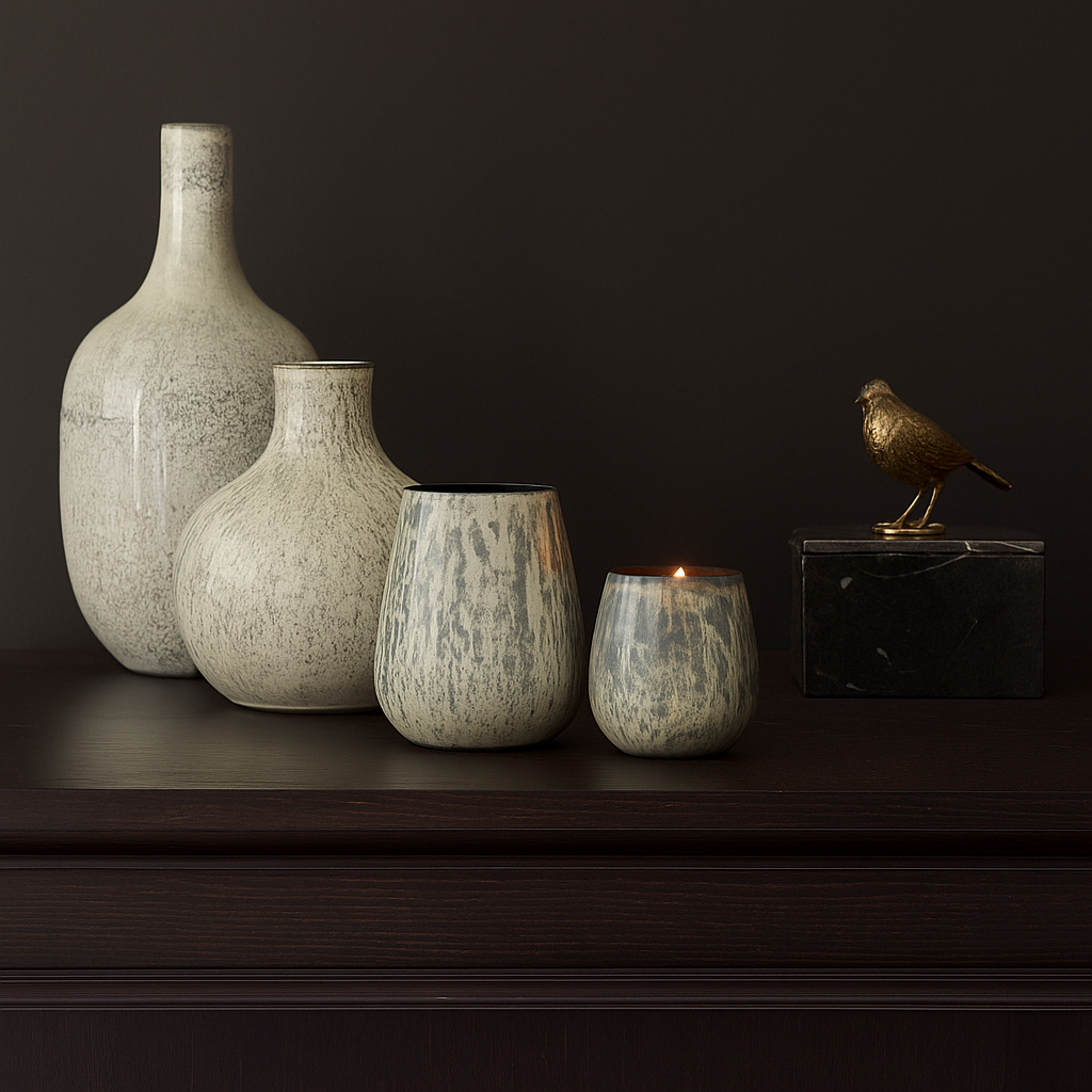 Monochrome Black & White Textured Glass Votives – Set of 2