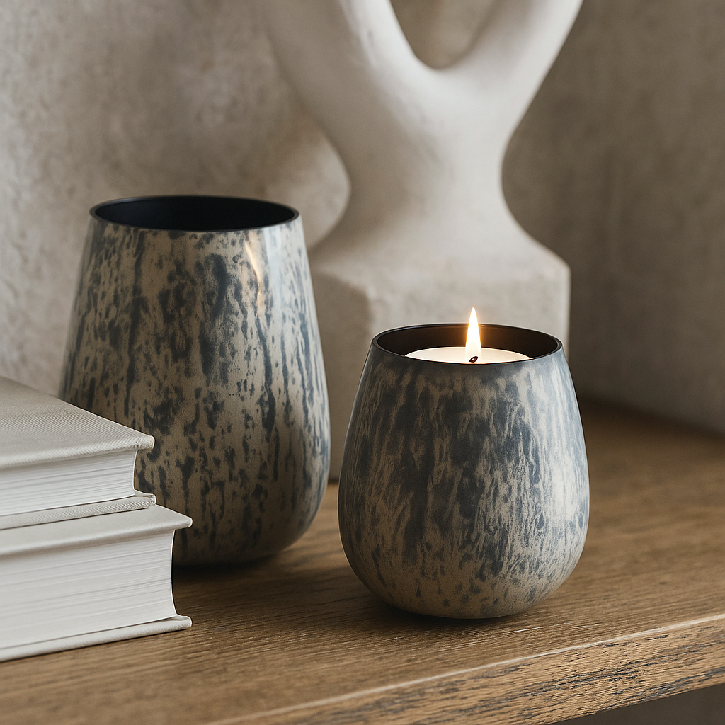 Monochrome Black & White Textured Glass Votives – Set of 2