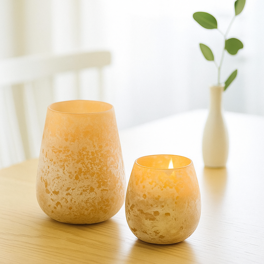 Abstract Orange Glass Votives – Set of 2