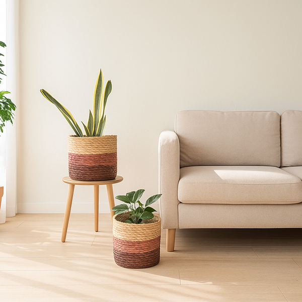 Earthy Sabai Grass Handwoven Planters – Set of 2