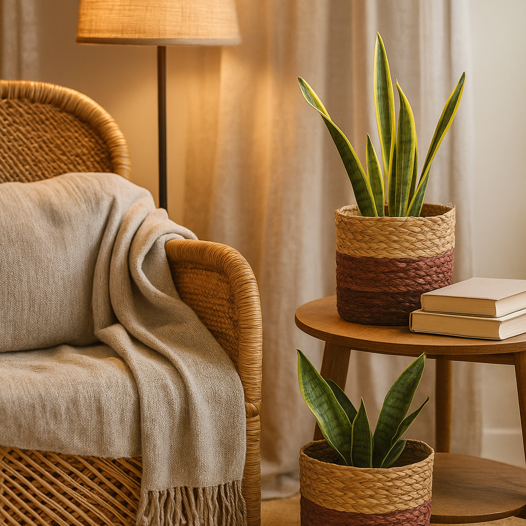 Earthy Sabai Grass Handwoven Planters – Set of 2