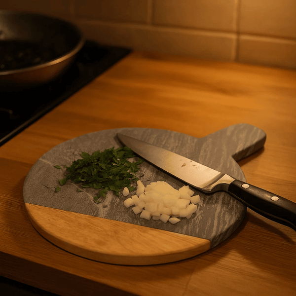 Round Chopping Board | Acacia Wood Marble Handcut Kitchen Board
