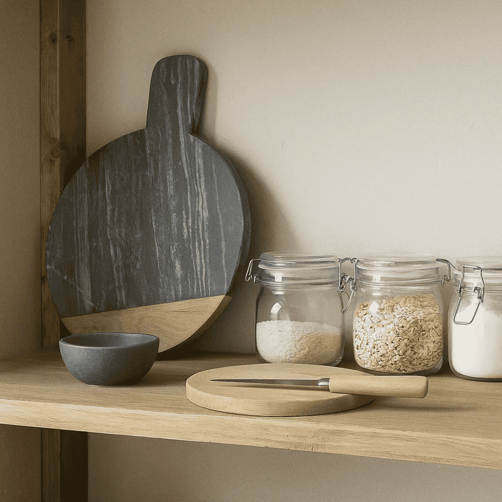 Round Wooden &amp; Stone Chopping Board