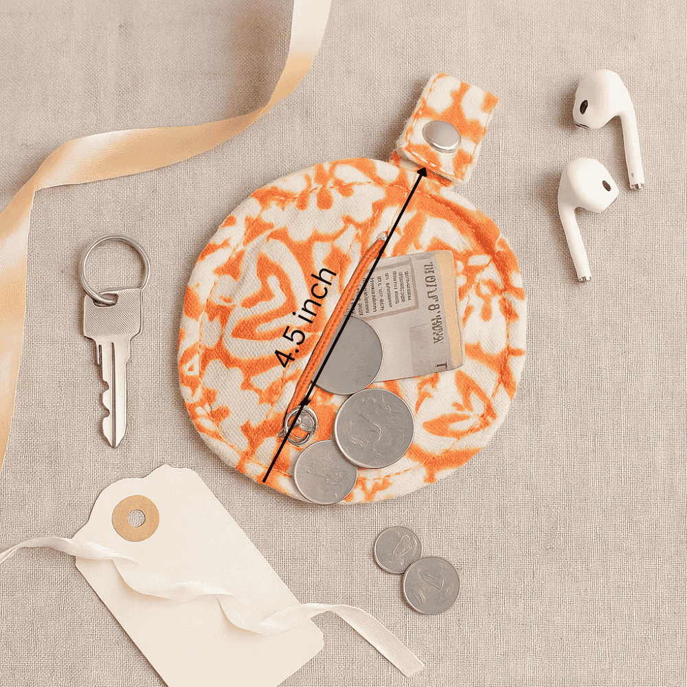 Printed Orange Mini Pouch Bag – Handmade Mini Coin Pouch