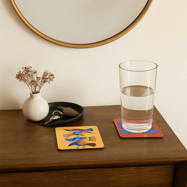 Madhubani Fish Coasters | Laser Cut MDF Set of 2 Boho Decor