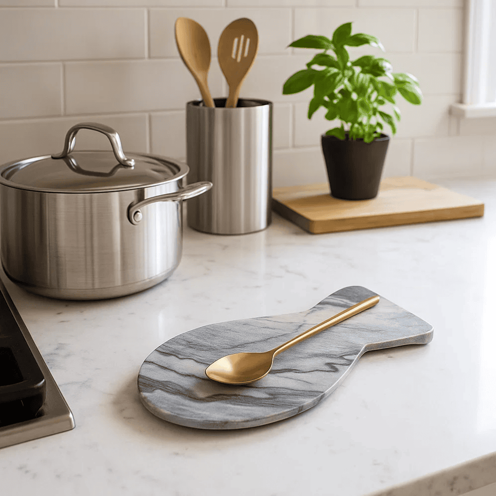 Fish-Shaped Grey Marble Spoon Rest