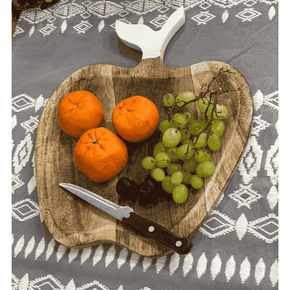 Hand Cut Mango Wood Apple Tray – Rustic Serveware