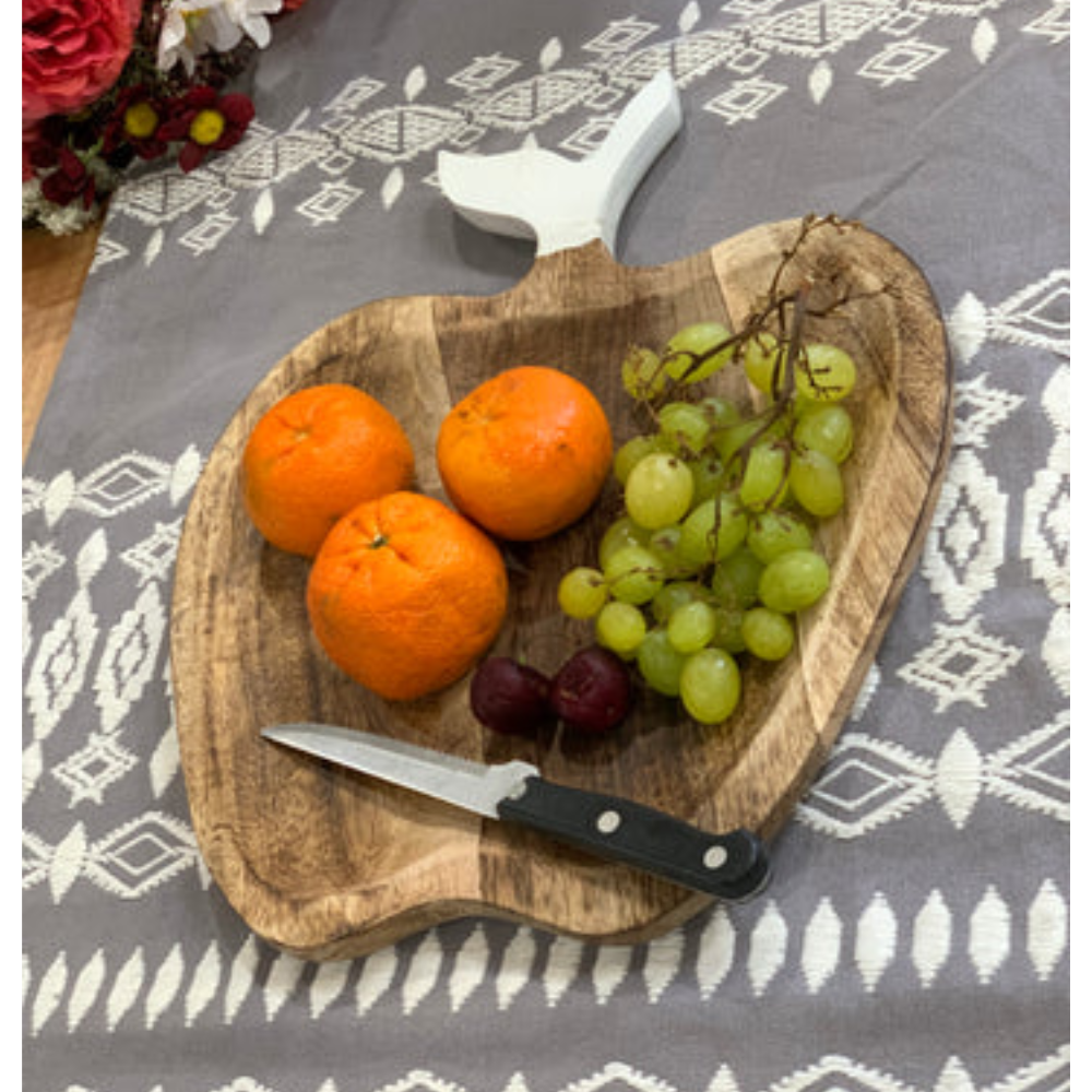Hand Cut Mango Wood Apple Tray – Rustic Serveware