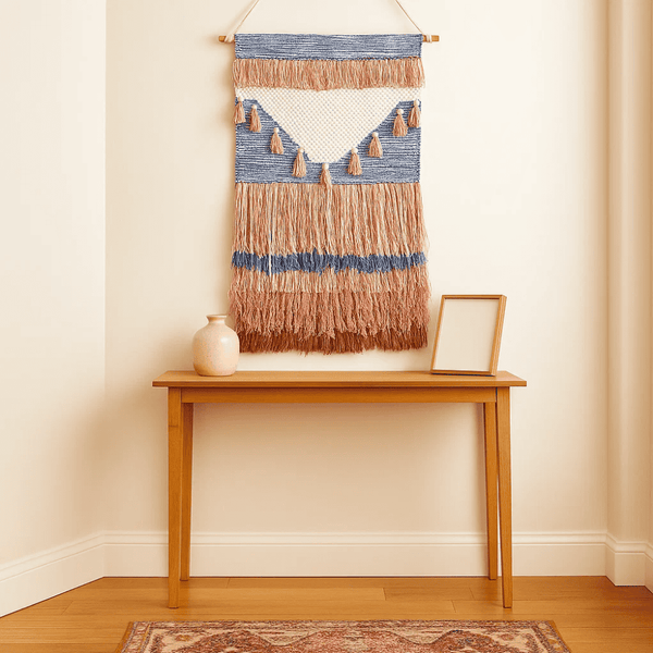 Mediterranean Cotton Wall Hanging | Coastal Handwoven Fringe Decor