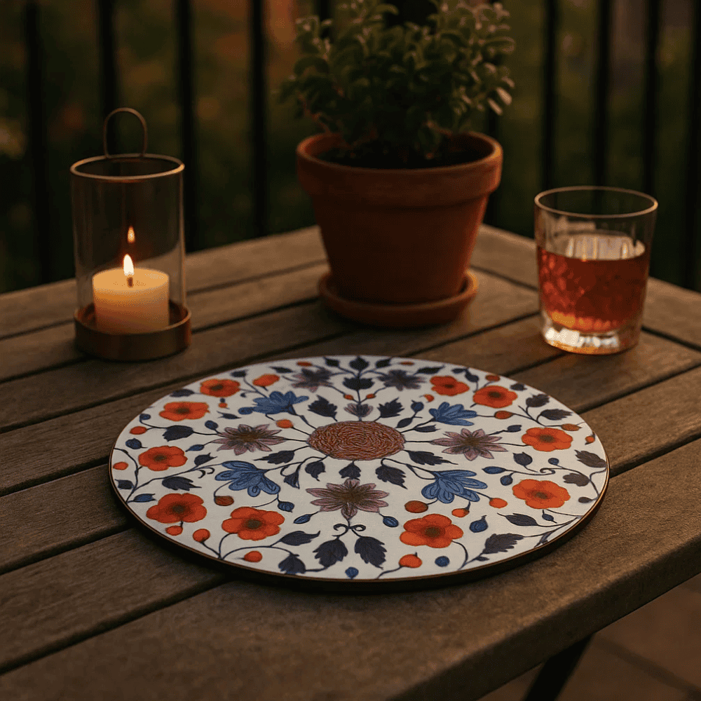 Vibrant Floral Laminated MDF &amp; Cork Trivet