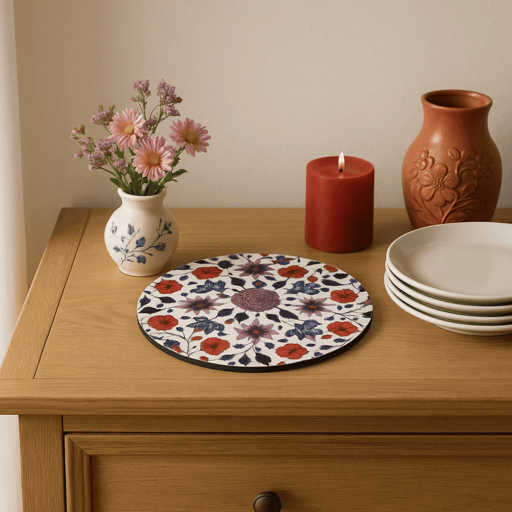 Vibrant Floral Laminated MDF &amp; Cork Trivet