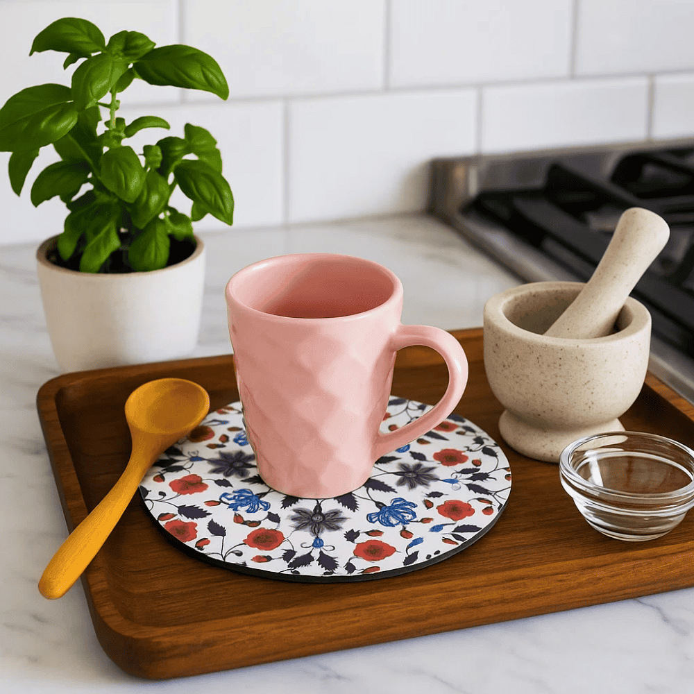 Vibrant Floral Laminated MDF & Cork Trivet