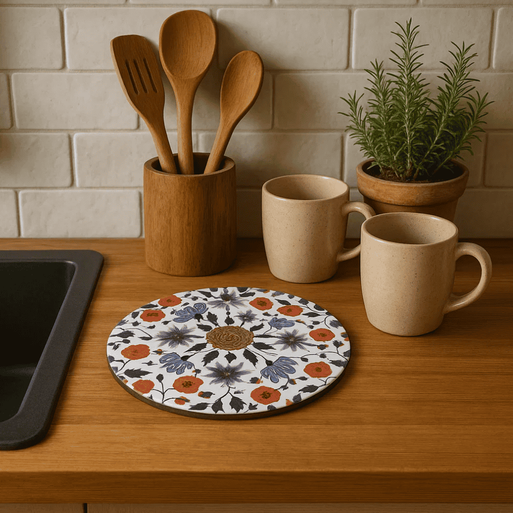 Vibrant Floral Laminated MDF &amp; Cork Trivet