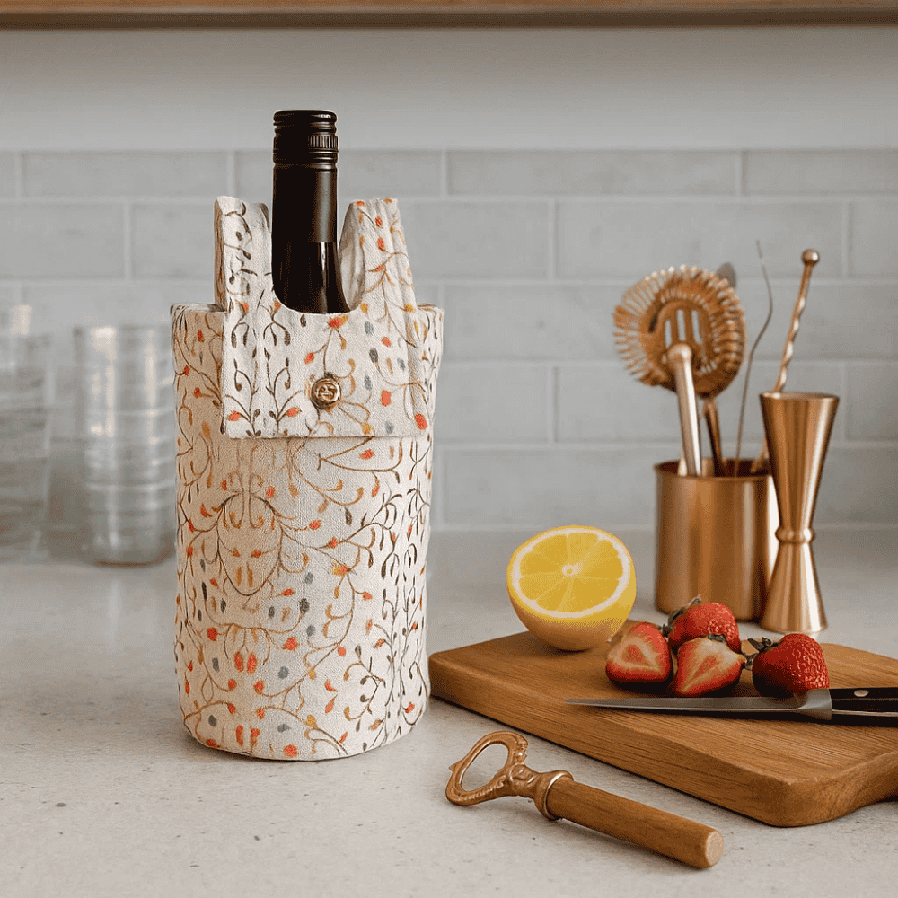 Floral Fabric Wine Bottle Bag – Handcrafted Gift Wrap