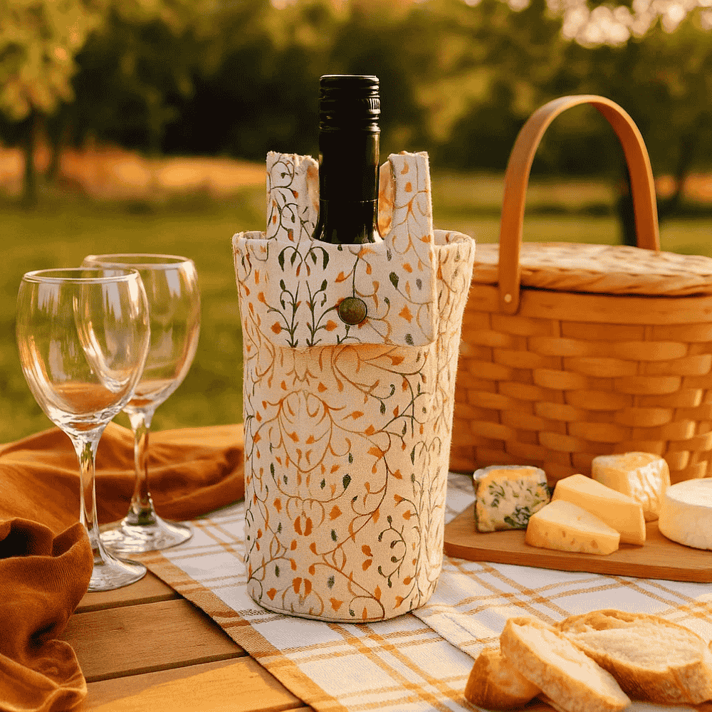 Floral Fabric Wine Bottle Bag – Handcrafted Gift Wrap