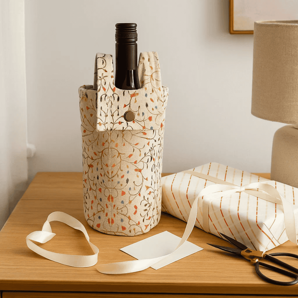 Floral Fabric Wine Bottle Bag – Handcrafted Gift Wrap