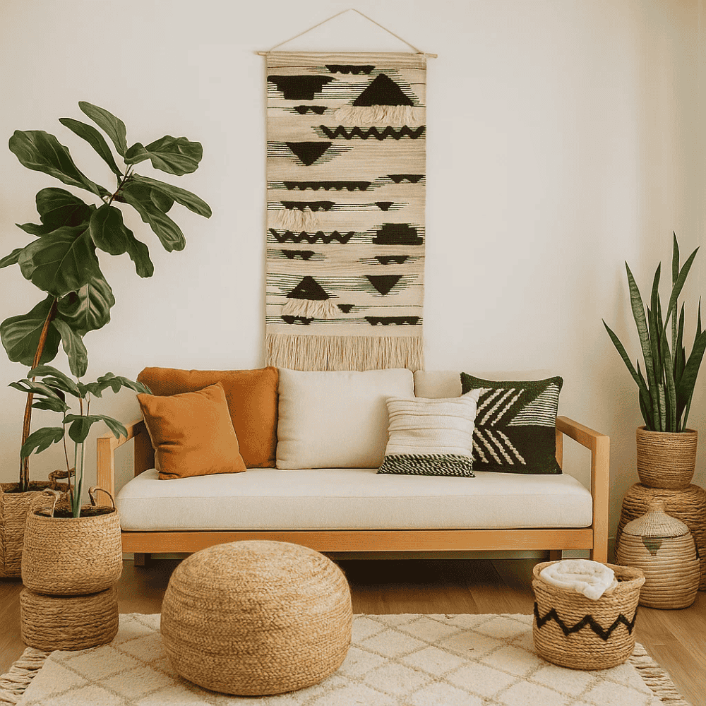 Abstract Tribal Wool Wall Hanging – Handwoven Boho Decor