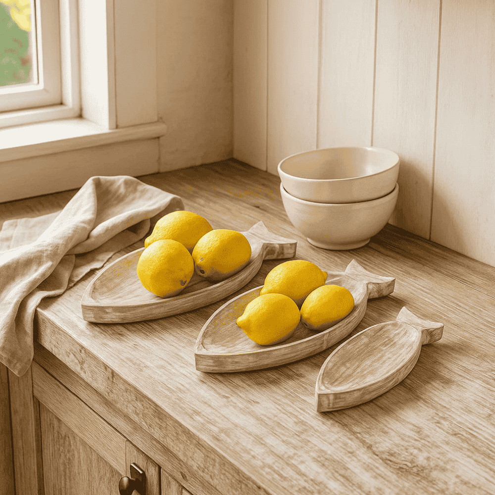Mango Wood Serving Tray Set – Fish-Shaped Decorative Trays