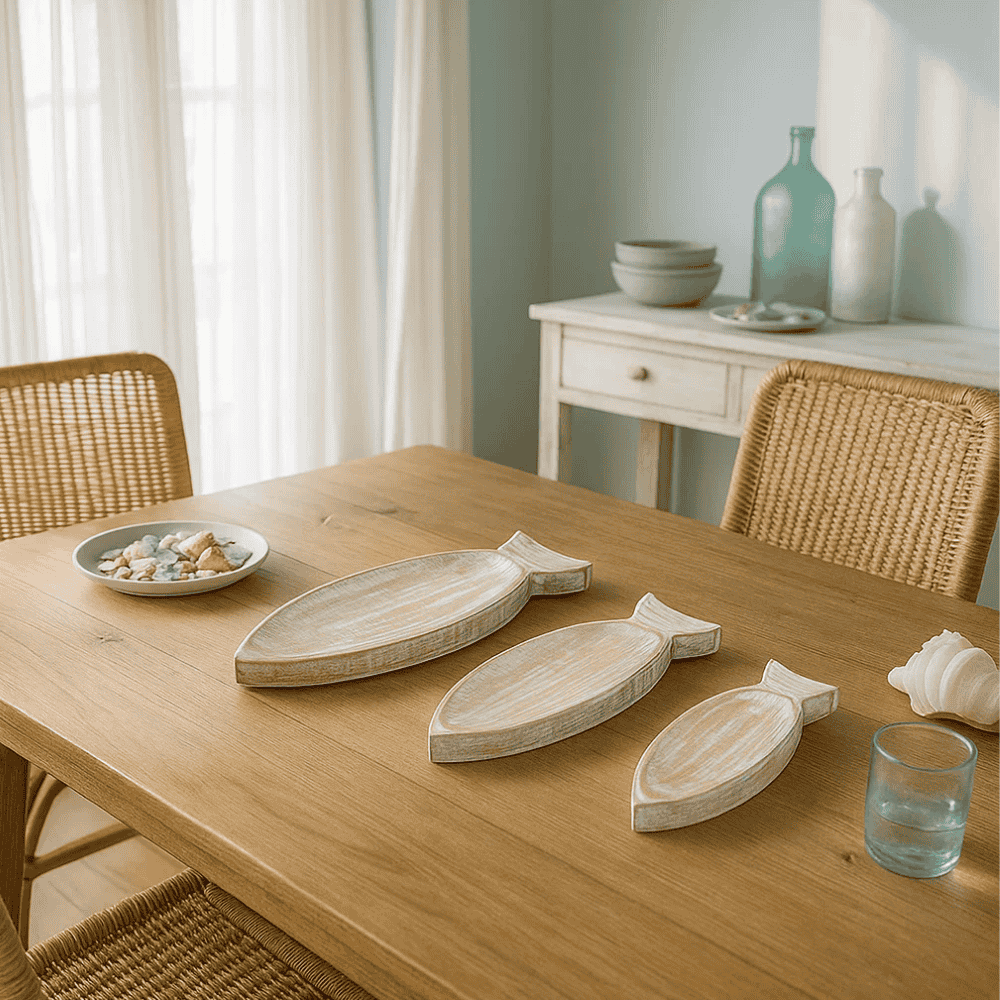 Mango Wood Serving Tray Set – Fish-Shaped Decorative Trays