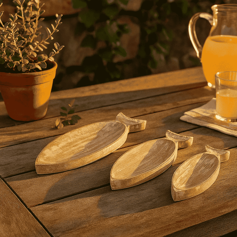 Mango Wood Serving Tray Set – Fish-Shaped Decorative Trays