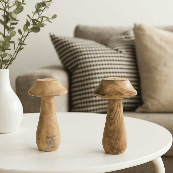 Wooden Mushroom Decor | Minimal Showpiece Set of 2 Accents