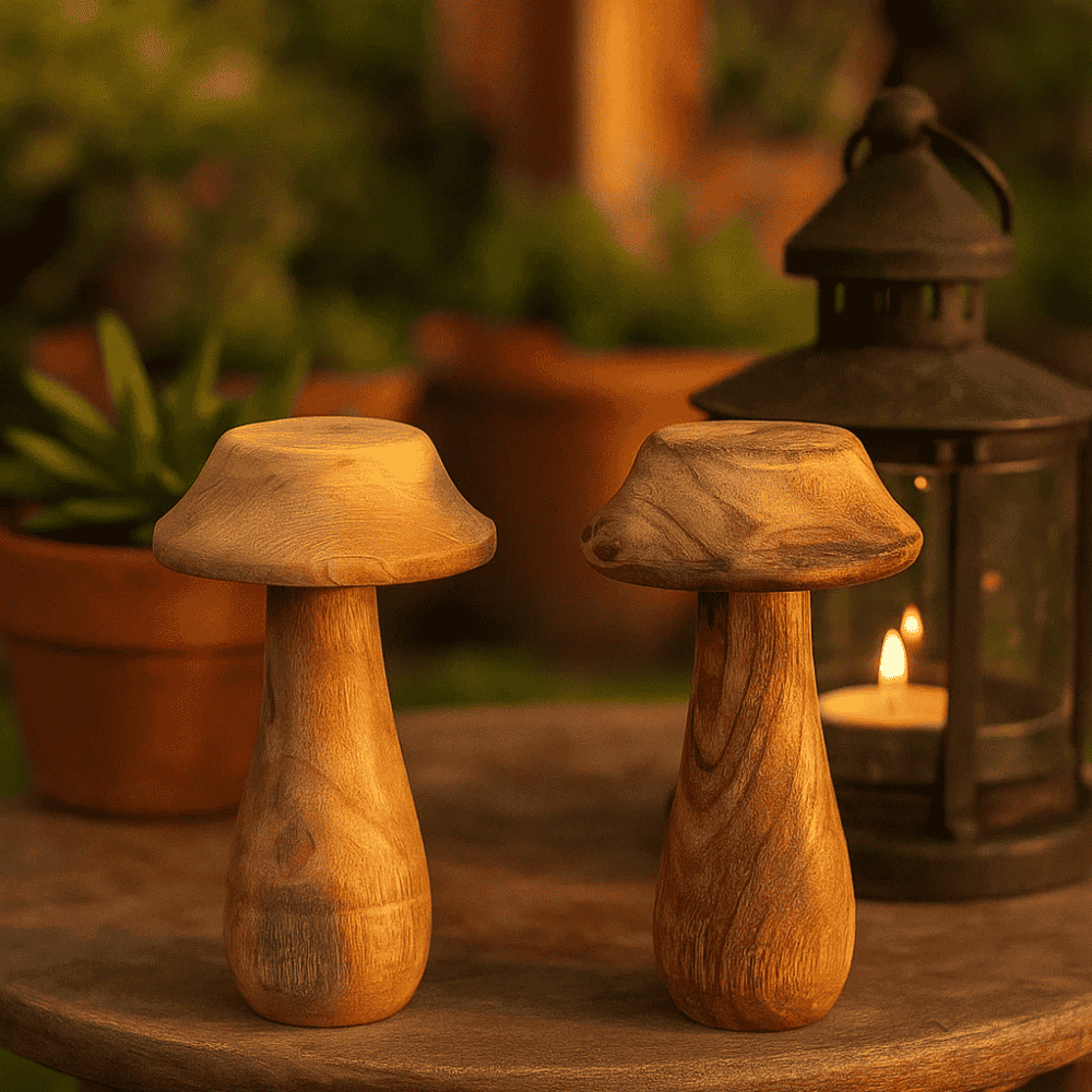 Minimal Wooden Mushroom Showpieces – Decor Accents (set of 2)