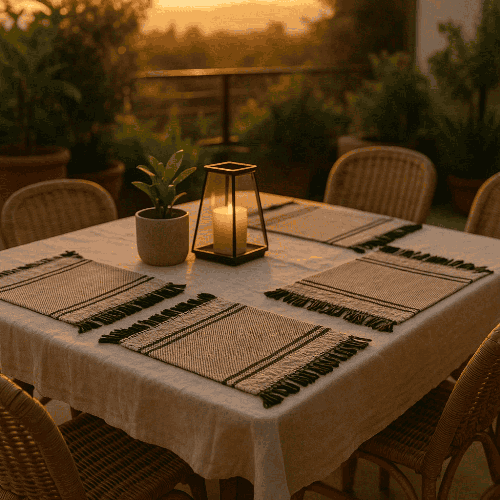 Handwoven Neutral Tasseled Cotton Placemats 