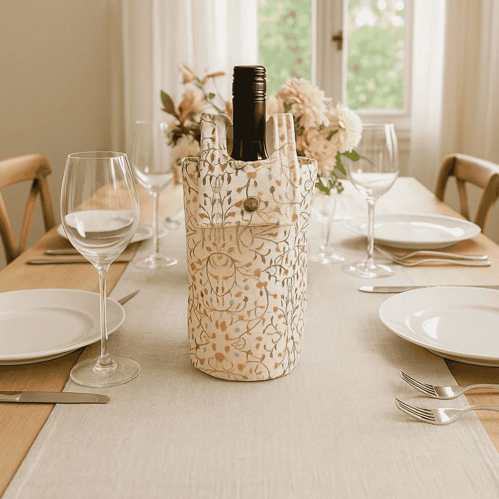 Floral Fabric Wine Bottle Bag – Handcrafted Gift Wrap