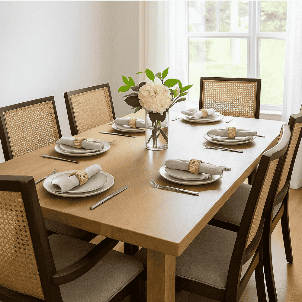 Eco-Friendly Handwoven Cane &amp; Brass Napkin Ring (Set of 4)