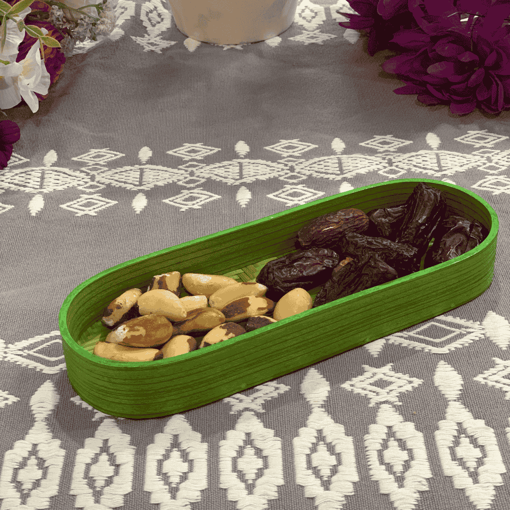 Handwoven Green Bamboo Tray – Eco-Friendly Artisan Decor