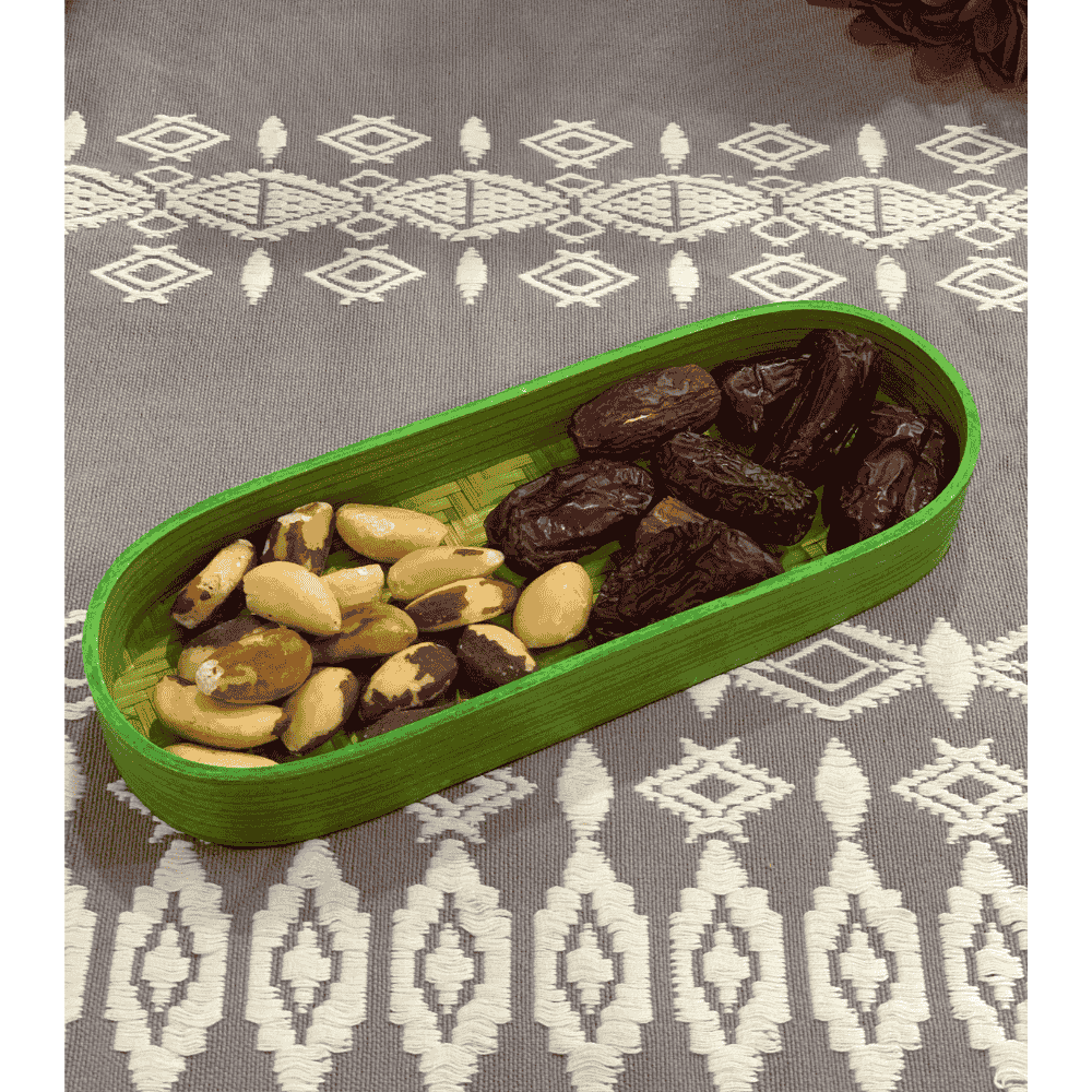Handwoven Green Bamboo Tray – Eco-Friendly Artisan Decor