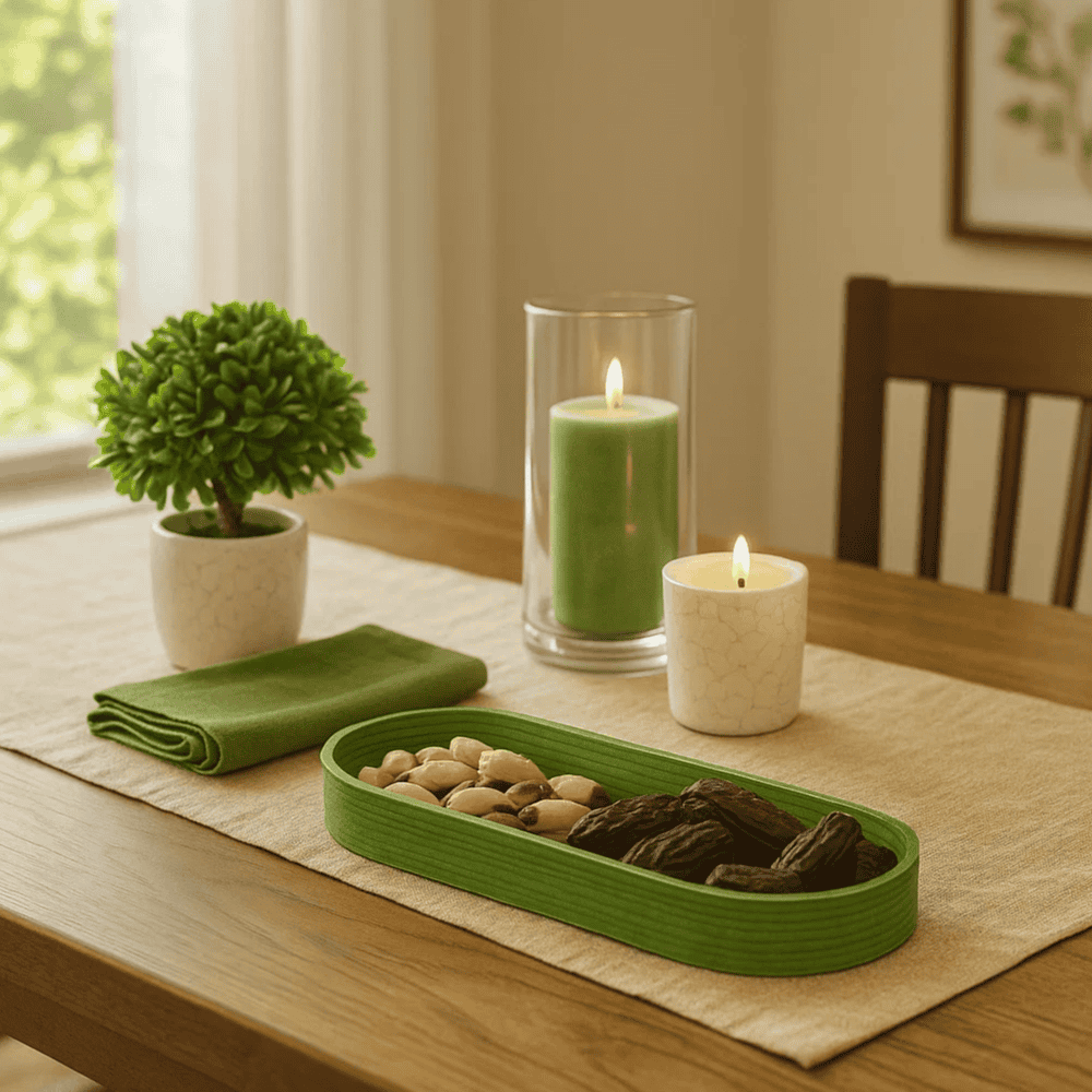 Handwoven Green Bamboo Tray – Eco-Friendly Artisan Decor