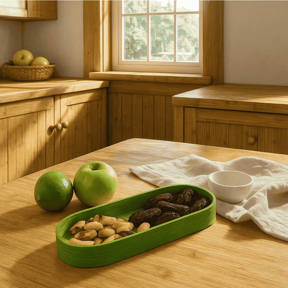 Handwoven Green Bamboo Tray – Eco-Friendly Artisan Decor