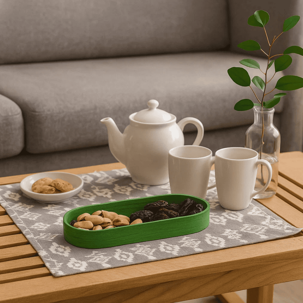 Handwoven Green Bamboo Tray – Eco-Friendly Artisan Decor