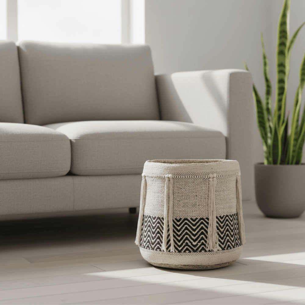 Handwoven Cotton & Jute Storage Basket (small)